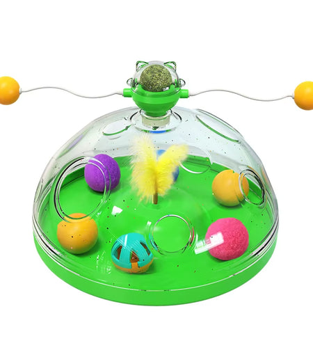 Cat Puzzle Toys Indoor for Kitten Interactive Games Spinning Track Balls & Feather Teaser Toy Stimulation Brain Treasure Chest