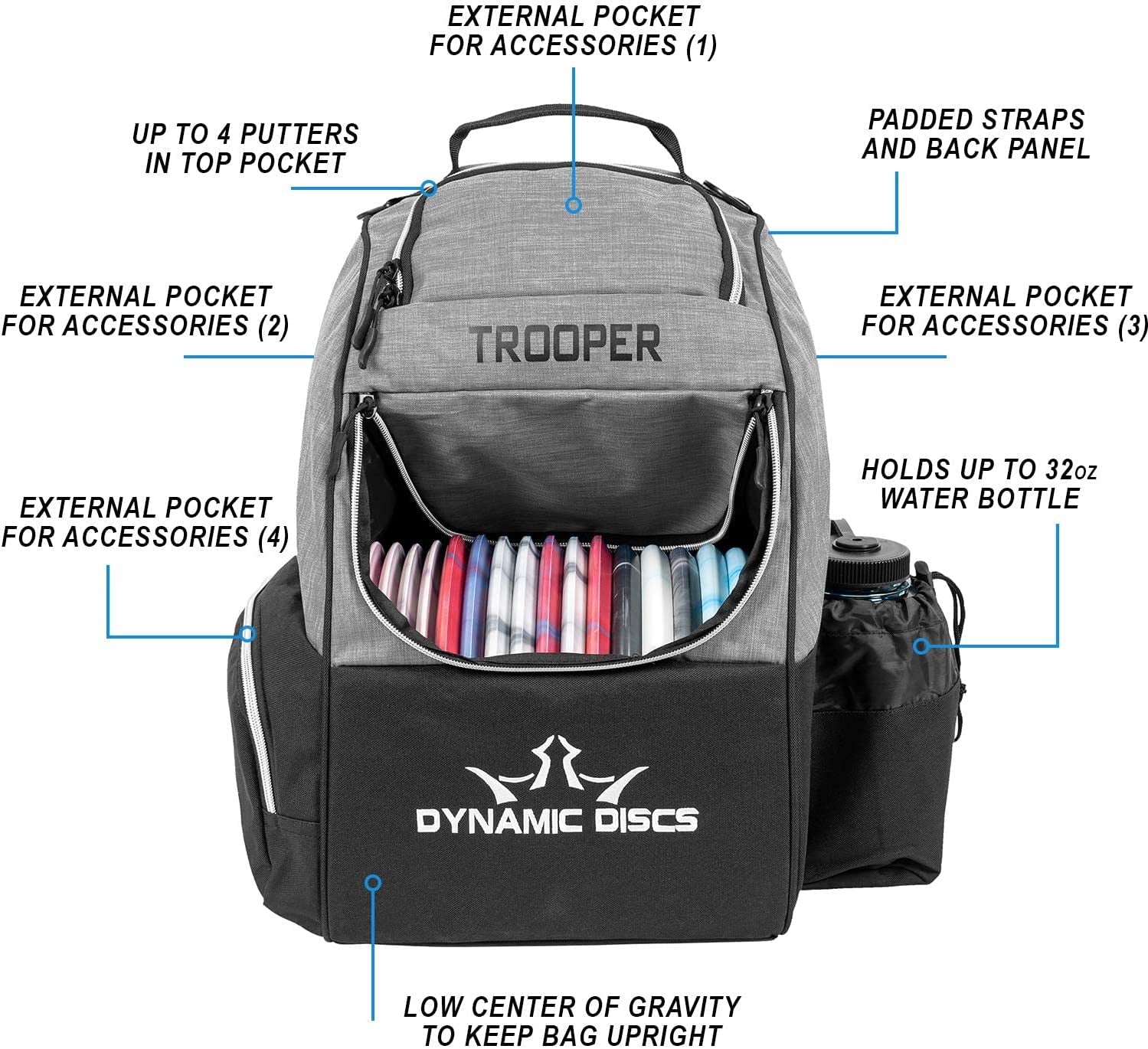Trooper Disc Golf Backpack | Frisbee Disc Golf Bag with 18+ Disc Capacity | Introductory Disc Golf Backpack | Lightweight and Durable